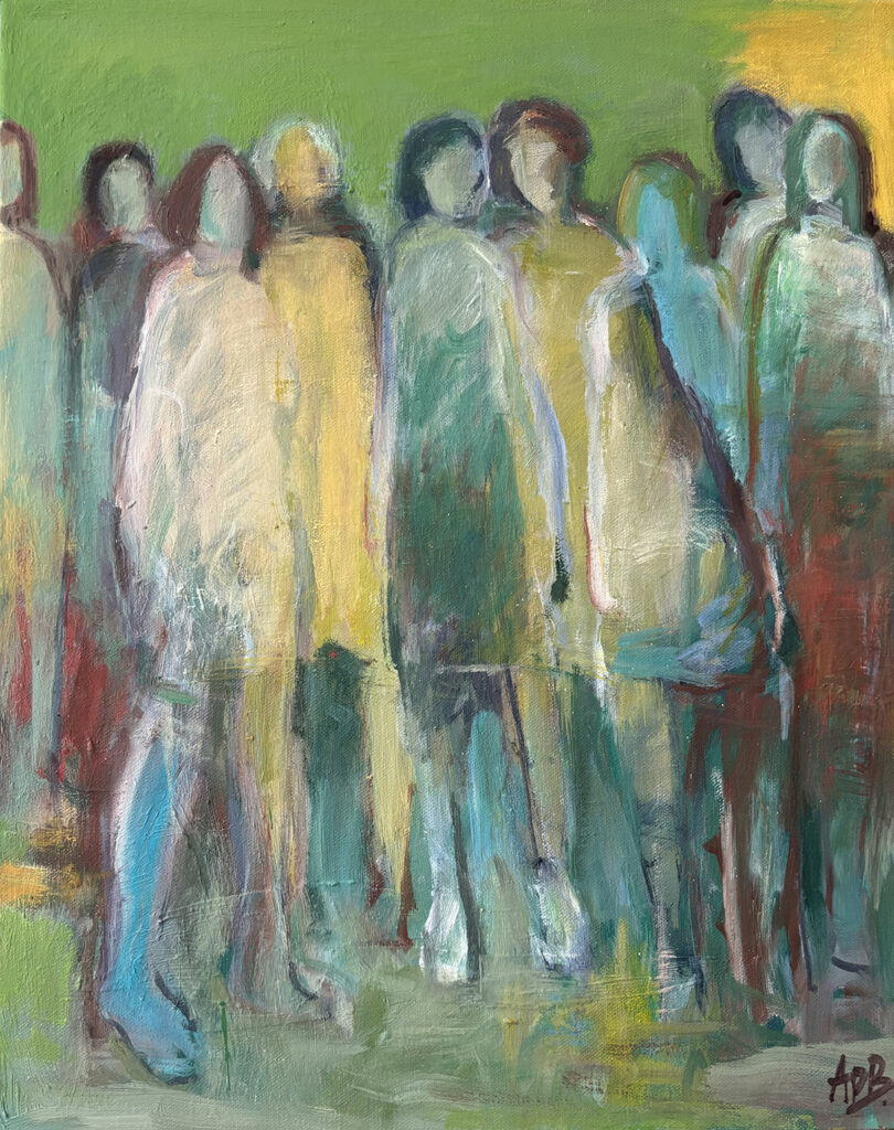painting entitled all together now, on three